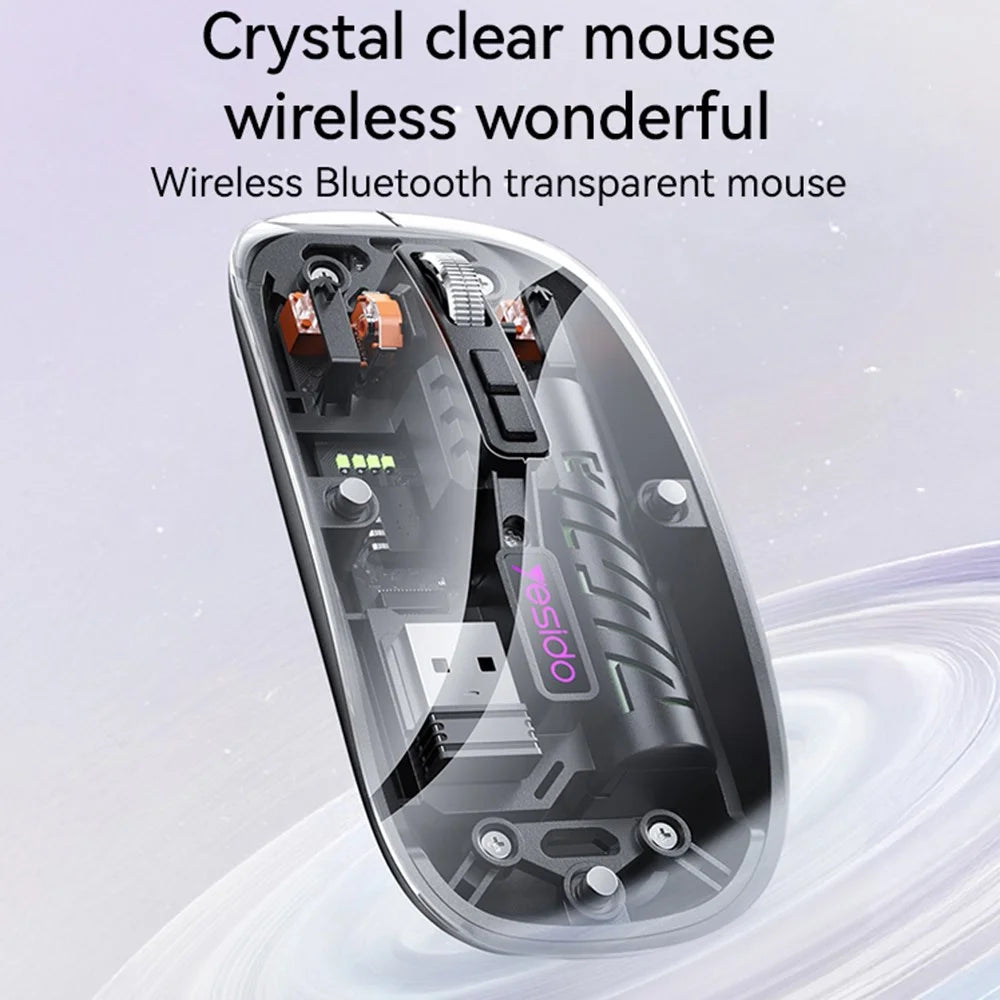 YESIDO KB29 Transparent Mouse 800 / 1200 / 1600 DPI 2.4G + Bluetooth-Compatible Dual Mode Wireless Mice - Black - 2