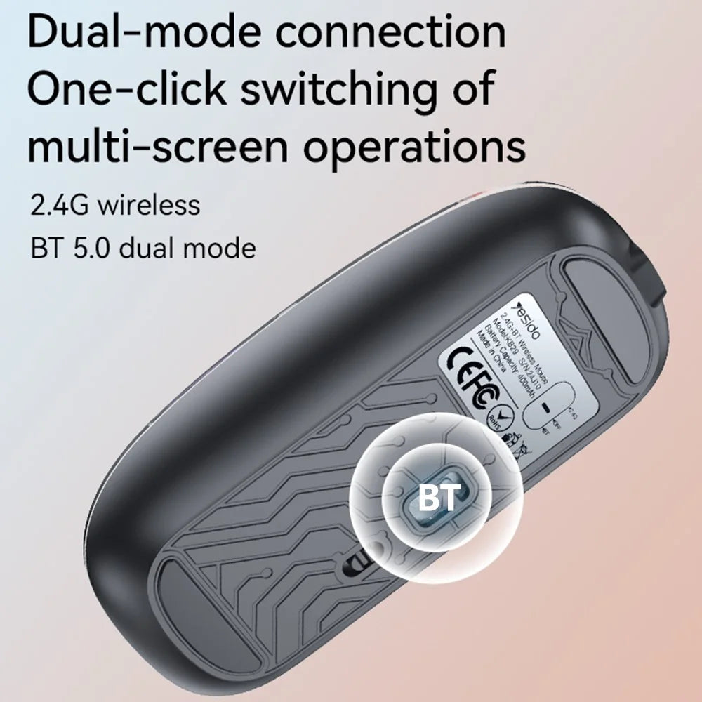YESIDO KB29 Transparent Mouse 800 / 1200 / 1600 DPI 2.4G + Bluetooth-Compatible Dual Mode Wireless Mice - Black - 5