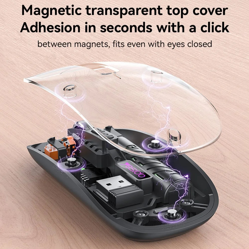 YESIDO KB29 Transparent Mouse 800 / 1200 / 1600 DPI 2.4G + Bluetooth-Compatible Dual Mode Wireless Mice - Black - 6