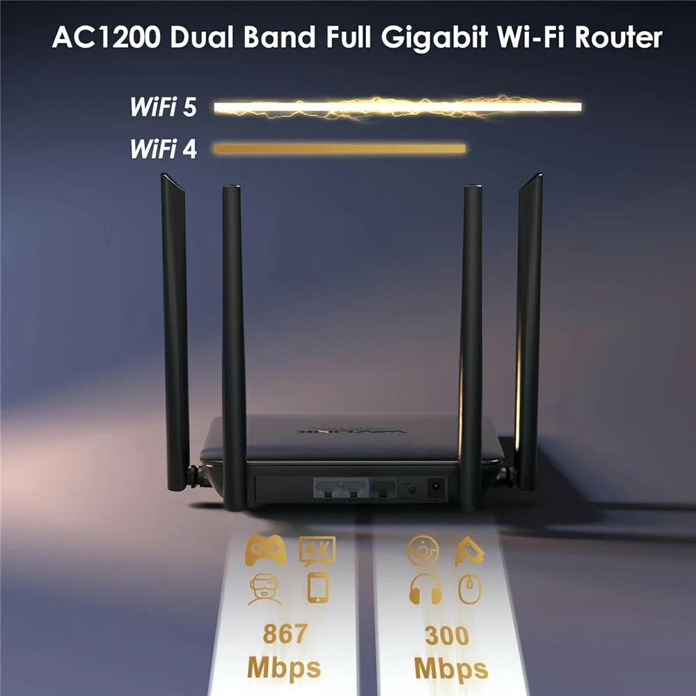 WAVLINK WN530HG4  AC1200 Dual Band 2.4GHz 5GHz WiFi Router Home Gigabit Ethernet MU-MIMO Router - EU Plug - 3
