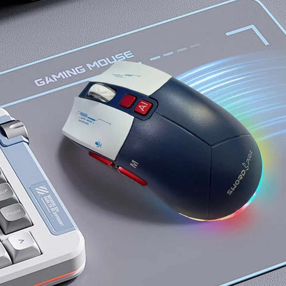SWORD PIRIT XG705Pro 100+ Languages Translation AI Voice Control Bluetooth-Compatible Mouse for Typing Writing PPT Drawing - White+Blue - 2