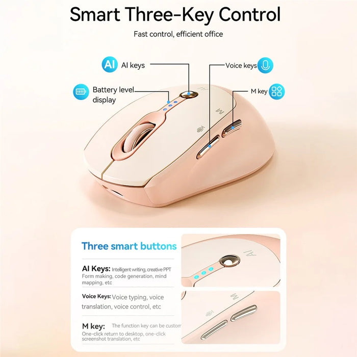 T-WOLF M7 AI Voice Smart Mouse Multi Language Translation Dual Mode Bluetooth-Compatible Wireless Mouse - Milk Tea - 3