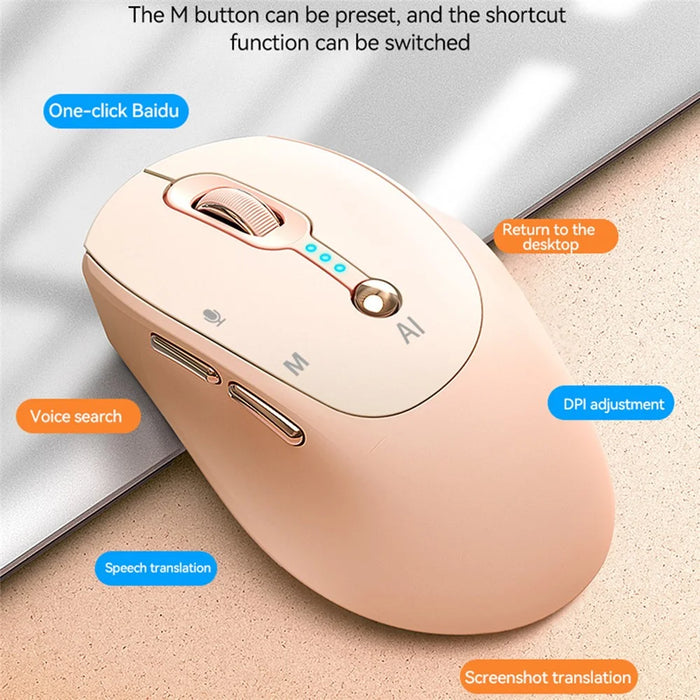 T-WOLF M7 AI Voice Smart Mouse Multi Language Translation Dual Mode Bluetooth-Compatible Wireless Mouse - Milk Tea - 4