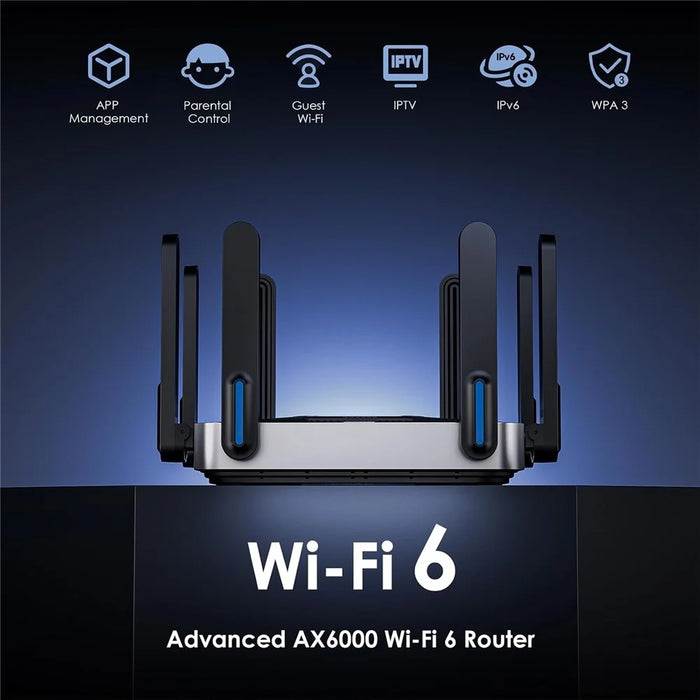 WAVLINK WN592AX6 AX6000 Dual Band WiFi 6 Router 2.5G Multi Gig Port Quad Core CPU for Home / Office - US Plug - 3