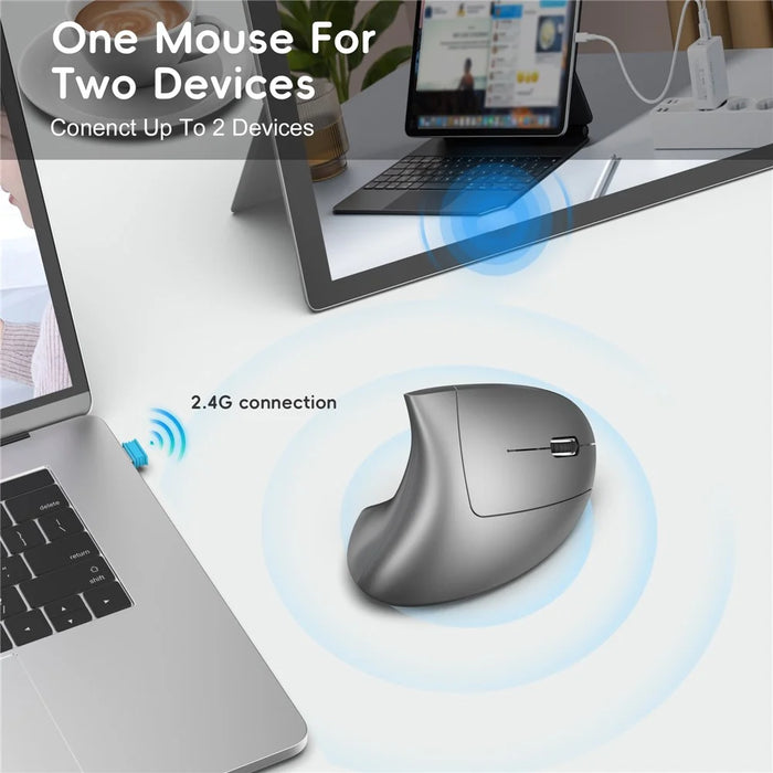 HXSJ Ergonomic Vertical Mouse 2.4G + Bluetooth-Compatible 5.1 Dual Mode 2400DPI Silent Mouse - Grey - 4