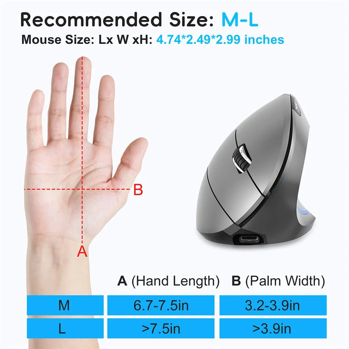 HXSJ Ergonomic Vertical Mouse 2.4G + Bluetooth-Compatible 5.1 Dual Mode 2400DPI Silent Mouse - Grey - 5