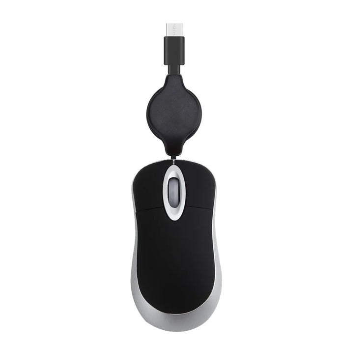 Portable Retractable USB-C Cable Mini Mouse Children Compact Wired Optical Mouse - Black - 4