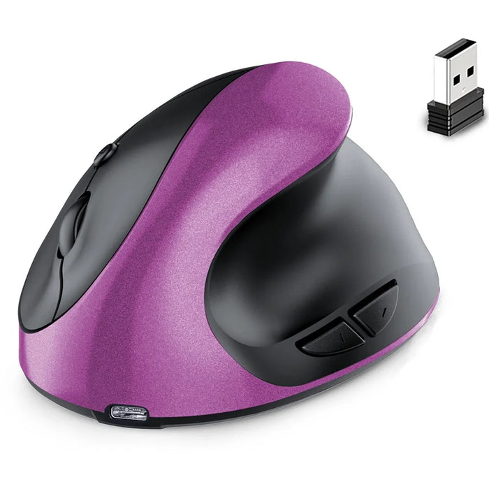 Rechargeable Ergonomic Vertical Mouse 2.4G / Bluetooth-Compatible Silent Wireless Mouse for Right Hand - Purple - 1