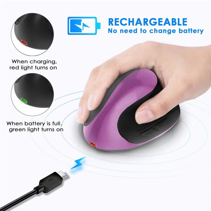 Rechargeable Ergonomic Vertical Mouse 2.4G / Bluetooth-Compatible Silent Wireless Mouse for Right Hand - Purple - 2