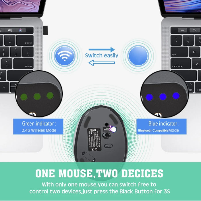 Rechargeable Ergonomic Vertical Mouse 2.4G / Bluetooth-Compatible Silent Wireless Mouse for Right Hand - Purple - 3