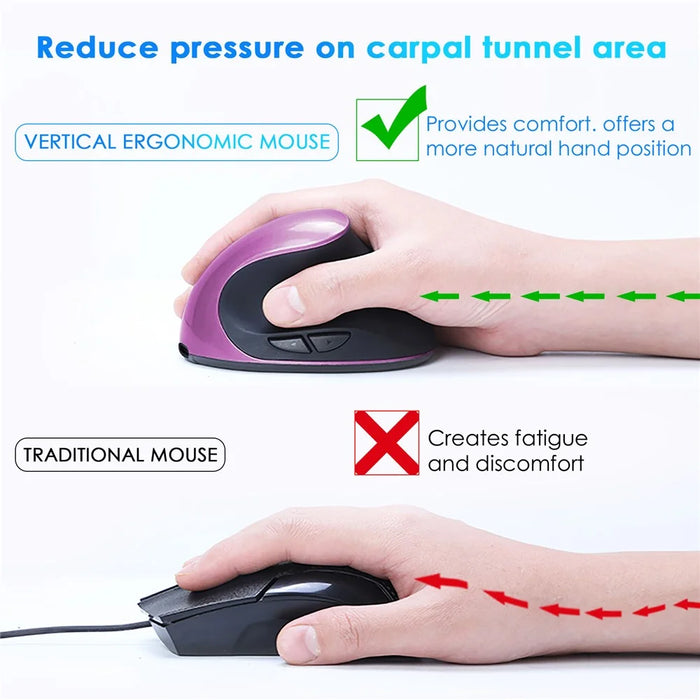 Rechargeable Ergonomic Vertical Mouse 2.4G / Bluetooth-Compatible Silent Wireless Mouse for Right Hand - Purple - 6