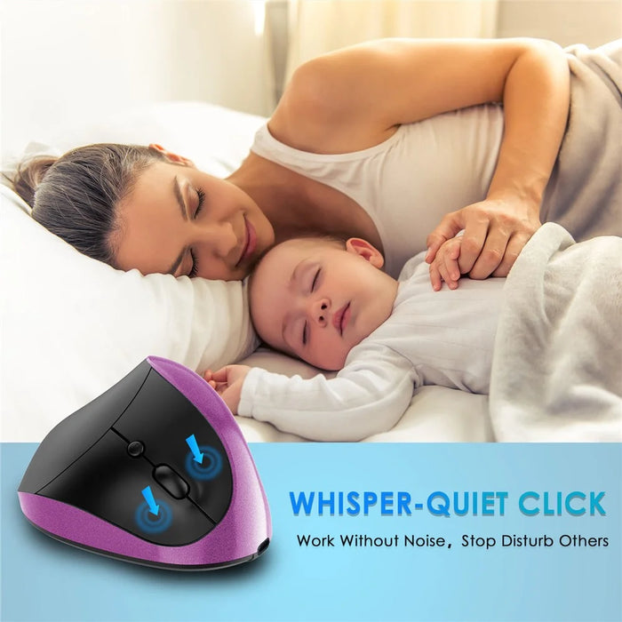Rechargeable Ergonomic Vertical Mouse 2.4G / Bluetooth-Compatible Silent Wireless Mouse for Right Hand - Purple - 7