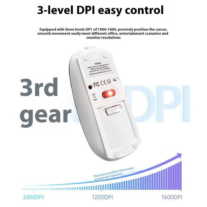 WIWU Magic WM101-C 2.4G + Bluetooth-compatible Dual Mode Wireless Mouse 1000 / 1200 / 1600 DPI Ergonomic Mice - Silver - 4
