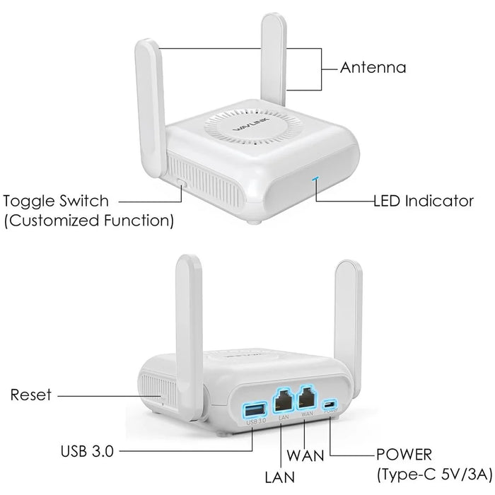 WAVLINK AX3000 Dual Band WiFi 6 Travel Router Home Office 160MHz MU-MIMO OFDMA VPN Router - US Plug - 7