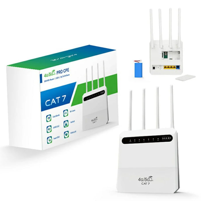 C521-E Cat7 4G Wireless Router 5 LAN Ports WiFi Hotspot with SIM Card Slot, Eurasian Version (with 4000mAh Battery) - US Plug - 1