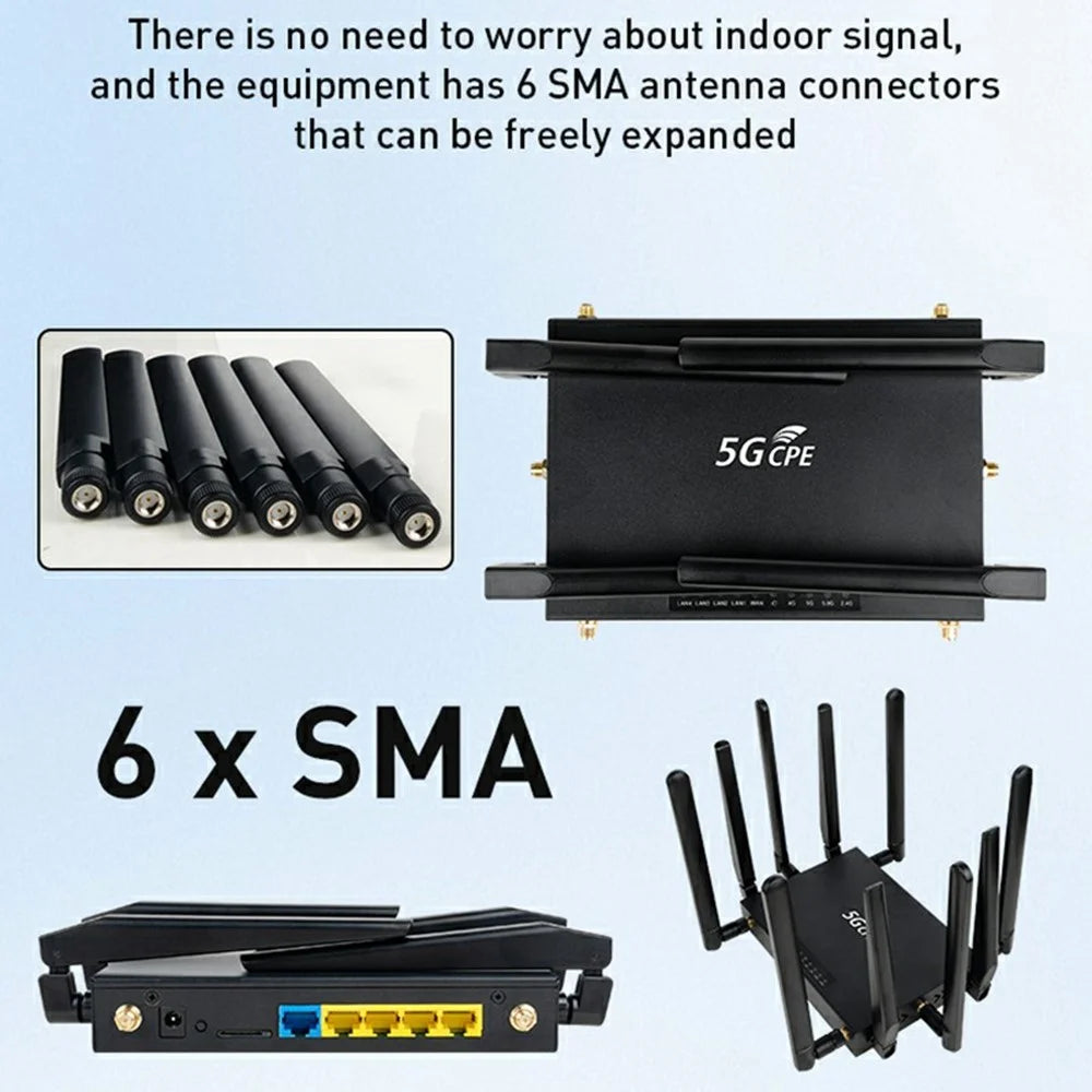 NR180 Eurasian Version Gigabit WiFi 6 Dual Band 2.4G+5.8G Router Dual SIM CPE 10 Antenna 5G Router - US Plug - 4