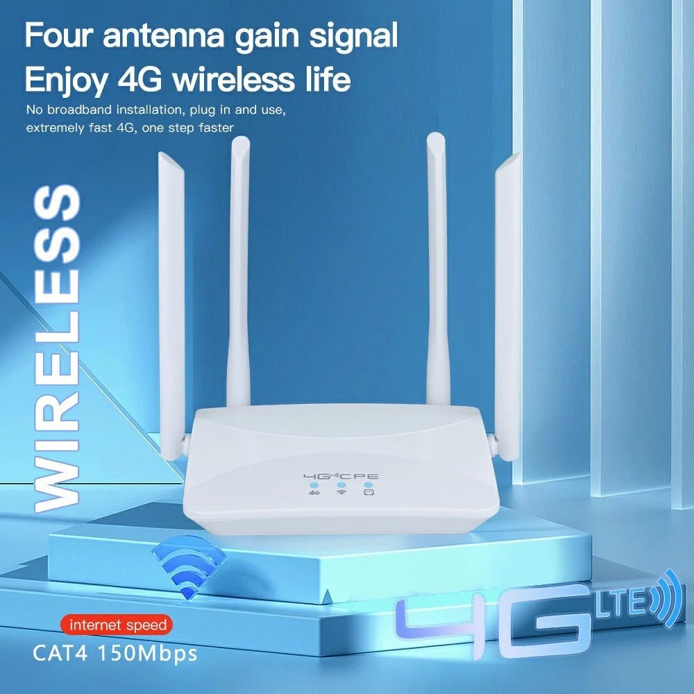 CPF912 Eurasian Version Wireless Router 4G LTE Home Office SIM Card WiFi Router with 4 Antennas - EU Plug - 4