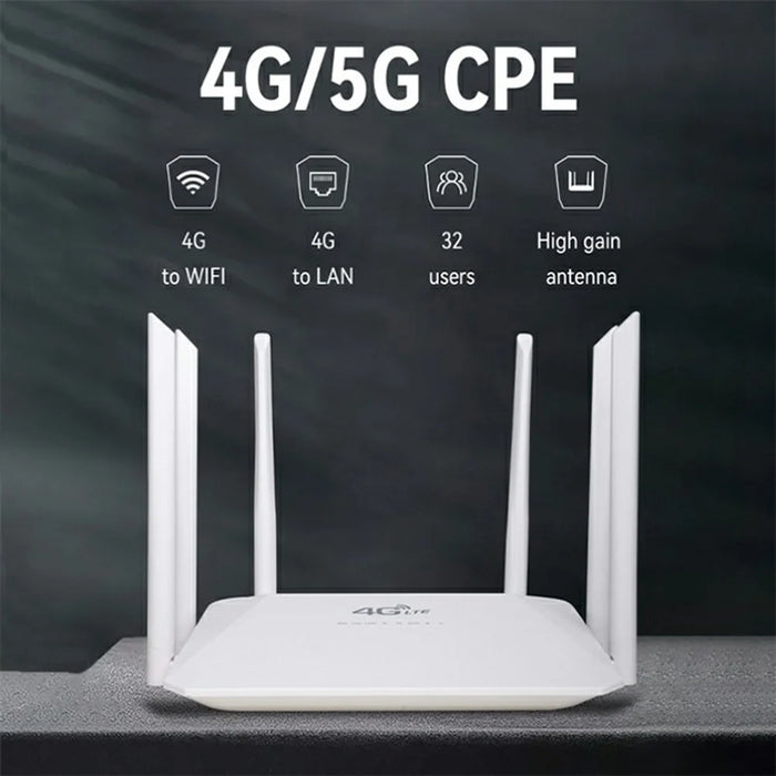 210M-E Eurasian Version SIM Card 4G LTE Router Home Office 3 Ethernet Ports 6 Antennas WiFi CPE Router - US Plug - 4
