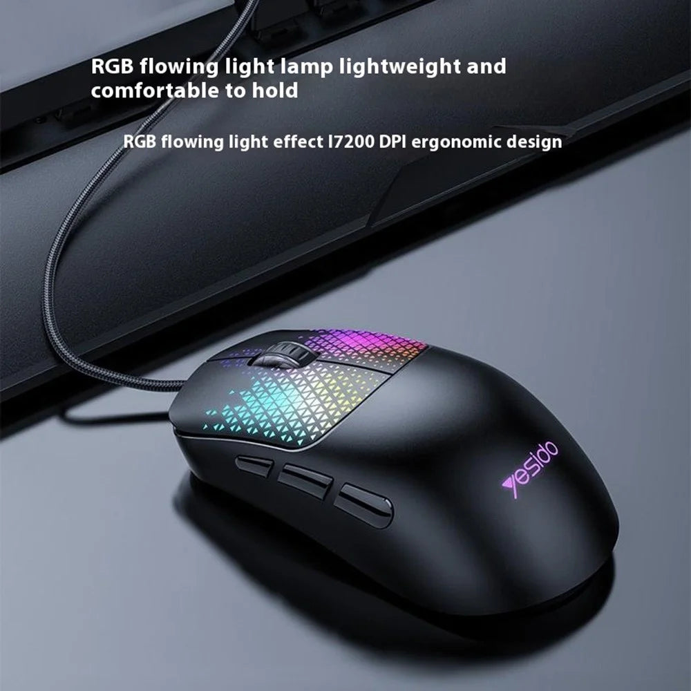 YESIDO KB32 Wired Lightweight RGB Gaming Mouse 7200 DPI 7 Buttons Computer Gamer Mouse - 2