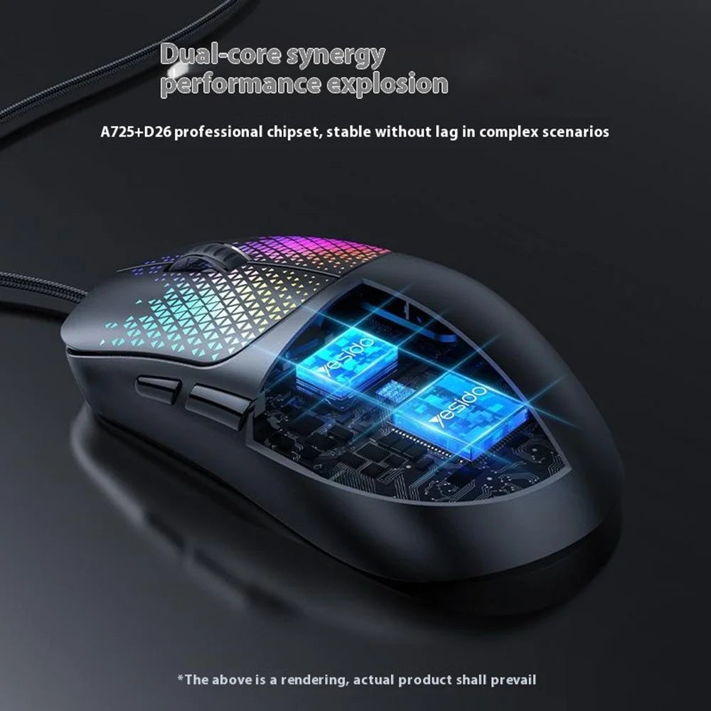 YESIDO KB32 Wired Lightweight RGB Gaming Mouse 7200 DPI 7 Buttons Computer Gamer Mouse - 5