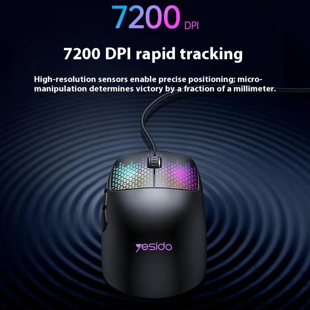 YESIDO KB32 Wired Lightweight RGB Gaming Mouse 7200 DPI 7 Buttons Computer Gamer Mouse - 7