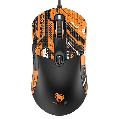 T-WOLF G550 Wired Gaming Mouse 4 DPI Settings 6D Buttons Mice with RGB Light for PC, Computer - G550 Black (Orange Letter Sticker) - 1