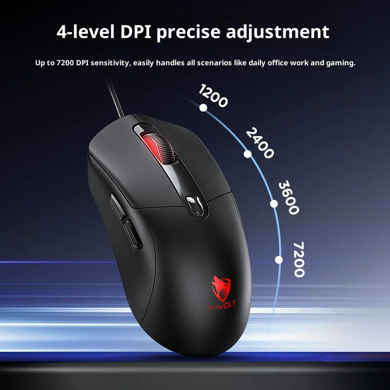T-WOLF G550 Wired Gaming Mouse 4 DPI Settings 6D Buttons Mice with RGB Light for PC, Computer - G550 Black (Orange Letter Sticker) - 4