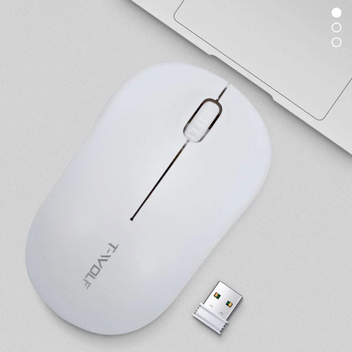 T-WOLF Q4 Wireless Mouse Silent 2.4G 3 Buttons 1000DPI Optical Mice with USB Receiver for PC/Laptop/Tablet - White - 2