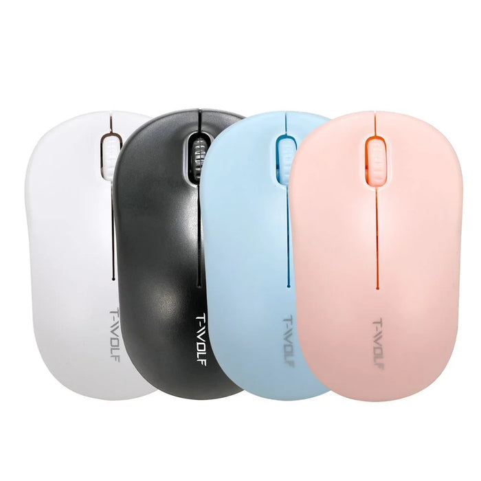 T-WOLF Q4 Wireless Mouse Silent 2.4G 3 Buttons 1000DPI Optical Mice with USB Receiver for PC/Laptop/Tablet - White - 3