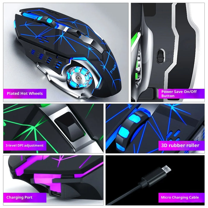 T-WOLF Q13B Wireless Mouse 3 DPI Adjustable Dual Mode Rechargeable 600mAh Battery for Computer / Laptop - Tech Black - 3