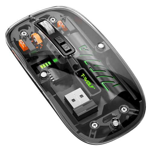 X11 Bluetooth-compatible Wireless Mouse Rechargeable Silent Dual Mode Office Mouse for PC Desktop - Transparent Black - 1