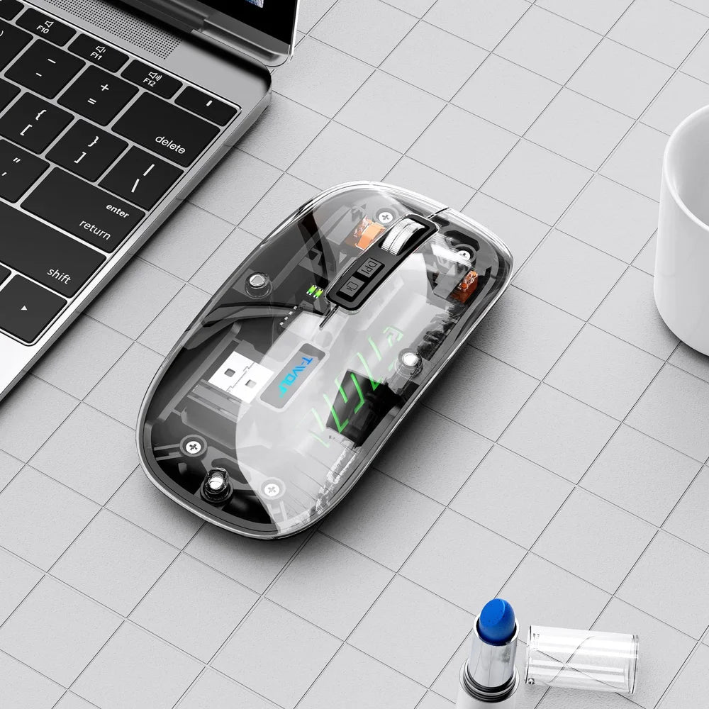 X11 Bluetooth-compatible Wireless Mouse Rechargeable Silent Dual Mode Office Mouse for PC Desktop - Transparent Black - 3