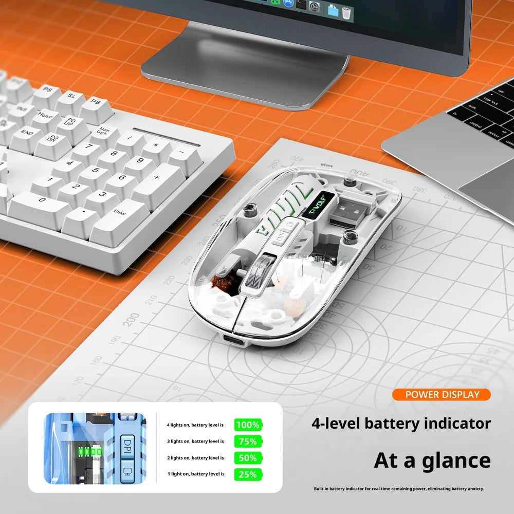 X11 Bluetooth-compatible Wireless Mouse Rechargeable Silent Dual Mode Office Mouse for PC Desktop - Transparent Black - 6