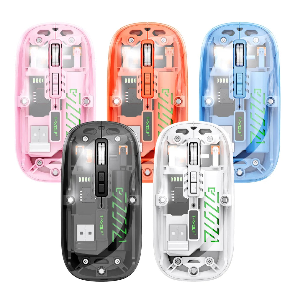X11 Bluetooth-compatible Wireless Mouse Rechargeable Silent Dual Mode Office Mouse for PC Desktop - Transparent Black - 7