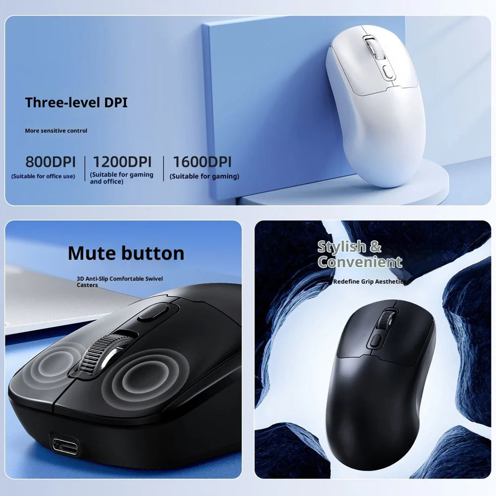 T-WOLF Q3 Wireless Mouse Dual Mode 1600 DPI 4 Buttons Rechargeable Silent Mouse for Laptop / Desktop / Tablet  - White - 5