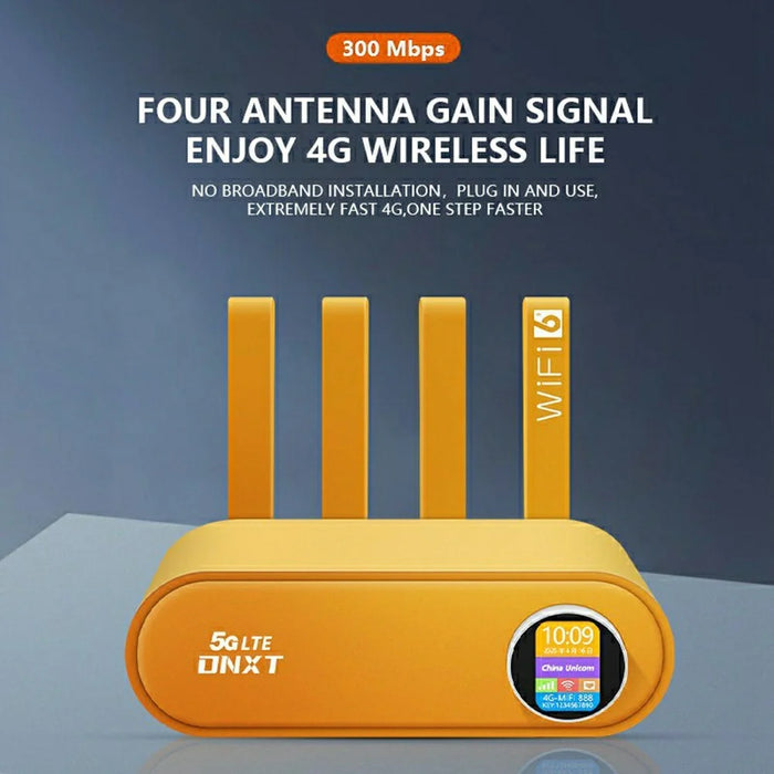 DNXT WR860-E 4 Antennas 4 Ethernet Ports 4G LTE WiFi 6 Router with SIM Card Slot Wireless Repeater (without Battery) - Orange / US Plug - 2