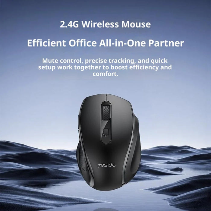 YESIDO KB45 2.4G Wireless Quiet Business Mouse 6 Buttons 4 DPI Wide Side Rest Precise Tracking for Windows  /  Mac  /  Android - Black - 2