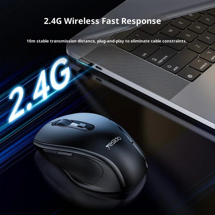 YESIDO KB45 2.4G Wireless Quiet Business Mouse 6 Buttons 4 DPI Wide Side Rest Precise Tracking for Windows  /  Mac  /  Android - Black - 4