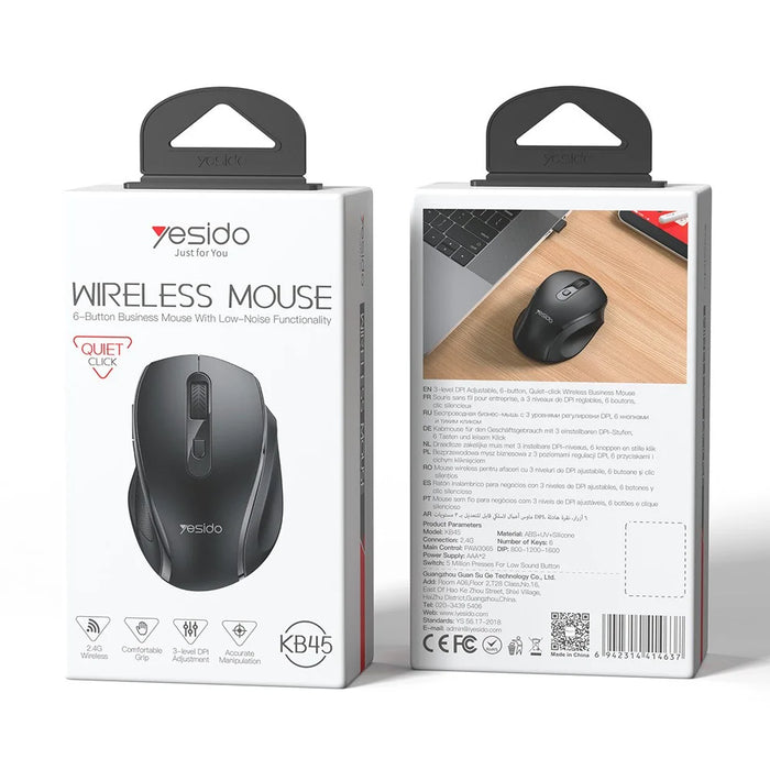 YESIDO KB45 2.4G Wireless Quiet Business Mouse 6 Buttons 4 DPI Wide Side Rest Precise Tracking for Windows  /  Mac  /  Android - Black - 6