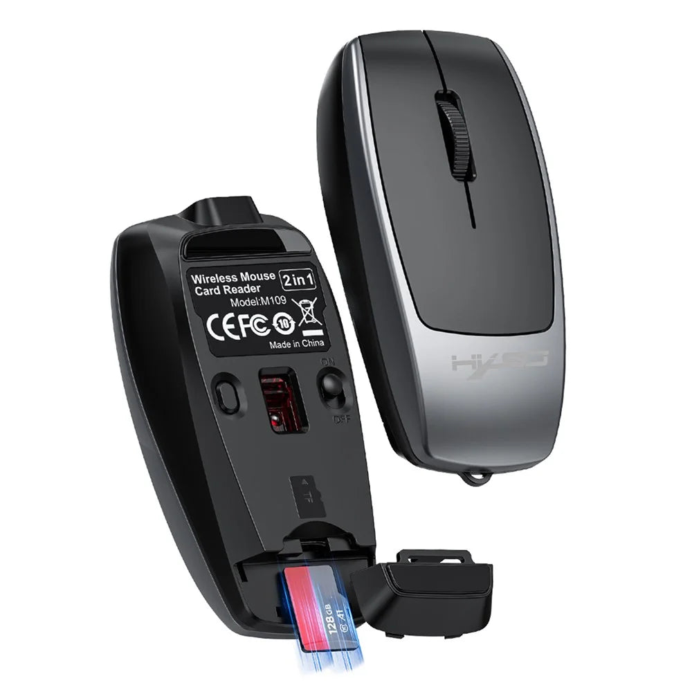 HXSJ M109 2 in 1 For Windows  /  MacOS  /  Linux 3 DPI Adjustable Bluetooth-compatible Wireless Mouse TF Card Reader - Grey - 3