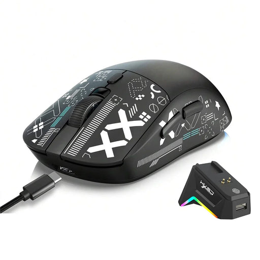 HXSJ T90 Pro 3-Mode Connection Gaming Mouse with Charging Dock Wireless RGB Backlight Silent Mouse for PC / Laptop - Black - 1