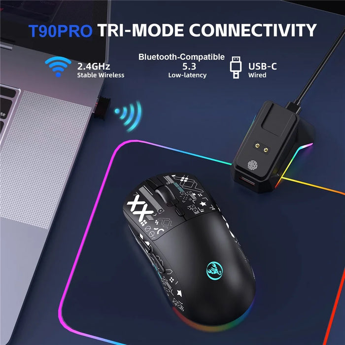 HXSJ T90 Pro 3-Mode Connection Gaming Mouse with Charging Dock Wireless RGB Backlight Silent Mouse for PC / Laptop - Black - 3