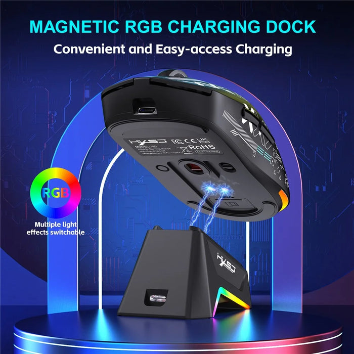 HXSJ T90 Pro 3-Mode Connection Gaming Mouse with Charging Dock Wireless RGB Backlight Silent Mouse for PC / Laptop - Black - 5
