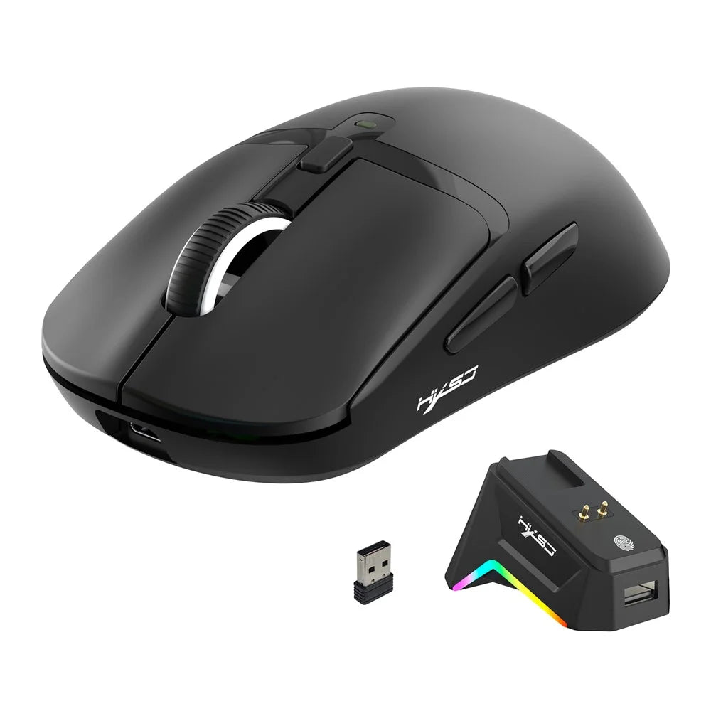 HXSJ T10 Pro Lightweight Wireless Gaming Mouse with 3-Mode Connection / Charging Dock / Macro Programmable Mouse 1KHz 12000DPI - Black - 1