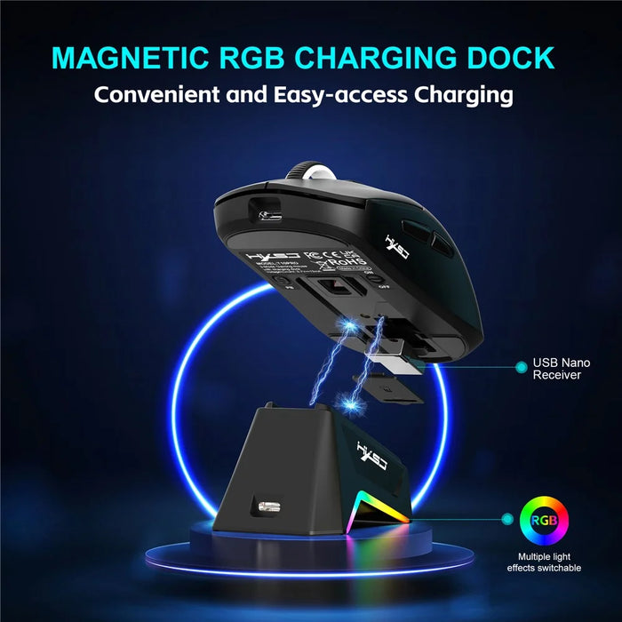 HXSJ T10 Pro Lightweight Wireless Gaming Mouse with 3-Mode Connection / Charging Dock / Macro Programmable Mouse 1KHz 12000DPI - Black - 5