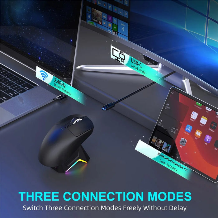 HXSJ T10 Pro Lightweight Wireless Gaming Mouse with 3-Mode Connection / Charging Dock / Macro Programmable Mouse 1KHz 12000DPI - Black - 6