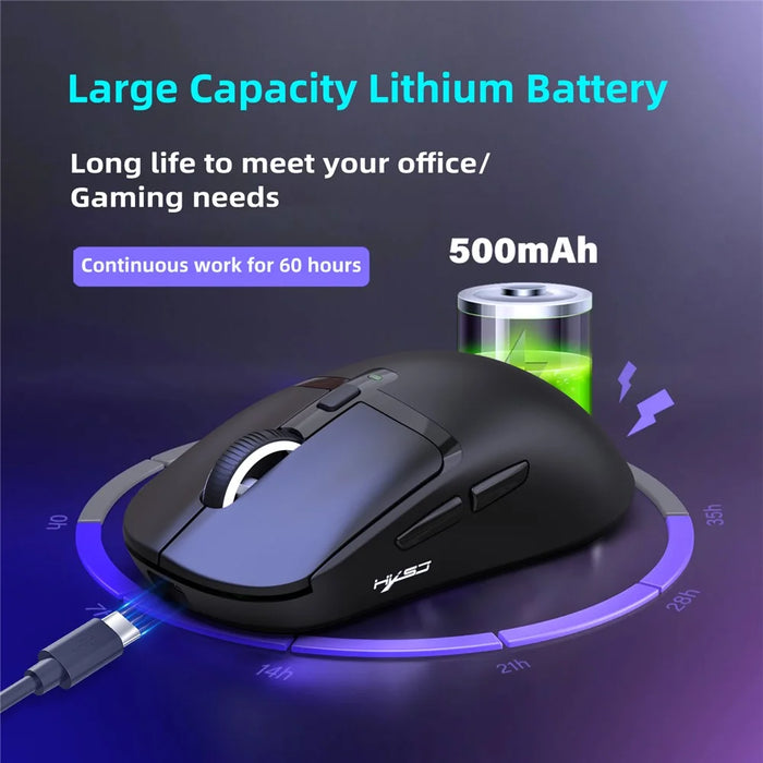 HXSJ T10 Pro Lightweight Wireless Gaming Mouse with 3-Mode Connection / Charging Dock / Macro Programmable Mouse 1KHz 12000DPI - Black - 7