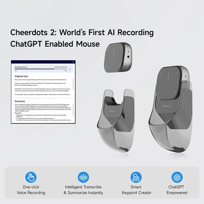 CHEERDOTS 2 Magnetic Pocket Air Mouse Bluetooth-compatible Wireless Touchpad Gaming Mouse with Recording Function - Black - 6