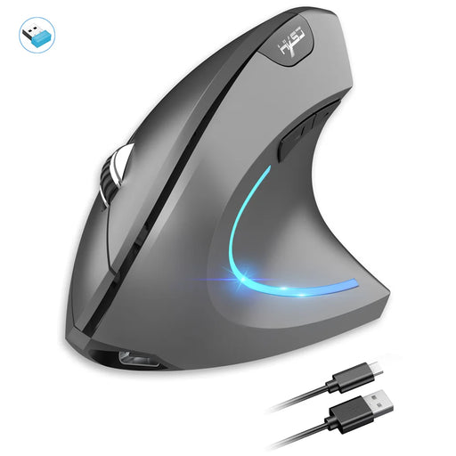 HXSJ T22 Ergonomic Vertical Mouse 2.4G/Bluetooth-compatible Dual Mode 2400DPI Adjustable Mouse - Metallic Gray - 1