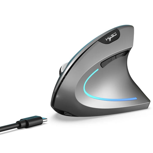 HXSJ T22 Ergonomic Vertical Mouse 2.4G/Bluetooth-compatible Dual Mode 2400DPI Adjustable Mouse - Metallic Gray - 2